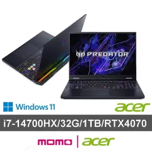 【Acer 宏碁】16吋14代i7 RTX電競筆電(Predator/PH16-72-72X5/i7-14700HX/32G/1TB SSD/RTX4070/W11)