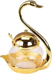 Condiment Pot Spice Glass Jar Swan Rack with Serving Spoon Salt Sugar Pepper Sto