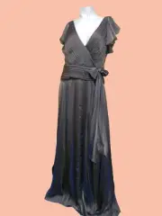 NWT TADASHI SHOJI Brown CHIFFON Flutter SLEEVES Gown Dress Sz - 8 10 12 14 16