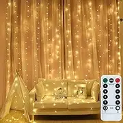 Fairy Curtain Lights 300 LED USB Window Curtain String Lights with Remote & Timer, 8 Modes Warm White Indoor Outdoor Wedding Party Décor