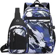 [Tanou] School Backpack Teenager Boys Set, Large Casual School Bag for Boys 5-12th Grade, Waterproof Nylon Daypack Backpack Boys for School and Travel