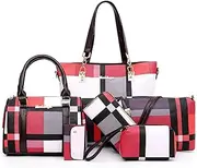 [AZIDWERYQ] 6pcs Handbags for Women,Ladies Handbag Set Top Handle Bags 6 Pieces Set,Purse Set Large Tote Handbags for Women Handbag Shoulder Bag Purse Key Holder Red Ladies Bags