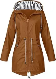 [HWDDOM] Light Weight Rain Jackets Women Color Splice Coat Long Sleeve Pockets Outerwear Loose Water-proof Outdoor