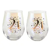 2PK Rainbow 21st Pastel/Gold Stemless Wine/Alcohol Glass 600ml Drinking Tumbler