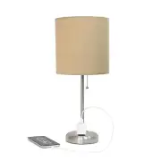 Simple Designs LT2024-TAN Brushed Steel Stick Table Desk Lamp with Charging O...