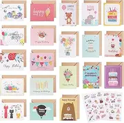 Birthday Cards Assortment 20 Pcs, 10*15 CM Happy Birthday Greeting Card with Envelopes and Stickers Blank Congratulation Card Gift Card for Husband Wife Mother Father Children Lover Friend, 01