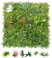 Grass Wall Panels 40In 3D Mixed Greenery UV-Protected Faux Backdrop Artificial