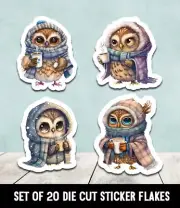 Chibi Owls Hot Cocoa Die Cut Sticker Flakes - Set of 20
