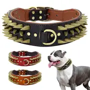 Didog 5.5cm Wide Leather Spiked Large Dog Collars Heavy Duty for Pitbull Boxer Black L:Neck 46-56cm