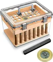 [CIGARLOONG] Acrylic Cigar Humidor with Hygrometer&Humidifier&Cedar Wood Tray,Handle Transparent Cigar Box for Indoor Outdoor Patio Home Office Use(Large)