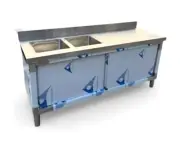 180cm Stainless Steel Table Heavy Duty Bench(2 Sinks,Storage Shelf & slide door)