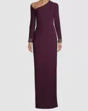 $395 Aidan Mattox Women's Purple Asymmetric Neckline Column Gown Dress Size 0