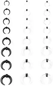 [EgamyClow] 24Pcs 14G-0G Acrylic Pincher Tapers Septum Ring C Shape Buffalo Stretcher Expander with Black O-Rings for Stretching Pierced Nose Ear Cartilage, Acrylic, created quartz