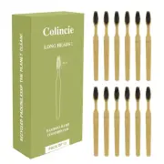 Extra Hard & Firm Bamboo Charcoal Toothbrush Long Head with Wide Pack of 12