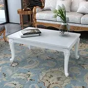 High Gloss White Coffee Table, 100x60x42 cm - Square MDF Top with Ornate Plastic Legs, Classic Design for Living Room