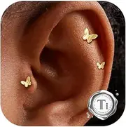 [Adramata] G23 Titanium Helix Piercings Internal Thread Tragus Piercing Titanium Labret Piercing Lip Piercing Hypoallergenic Cartilage Conch Earrings Medical Piercing Ear Gold Silver 6/8/10 mm