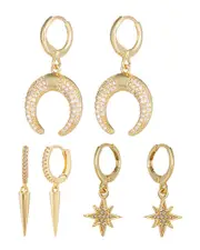 Eye Candy LA Luxe Collection 18K Plated CZ North Star Hook Huggie Earring Set
