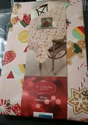 St Nicholas Square Christmas Themed Peva Tablecloth Round 70" Pink W/Ornaments