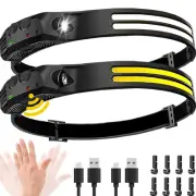 Rechargeable Headlamp 2 Pack, Bright LED Headlamp Flashlight with Motion Sens...