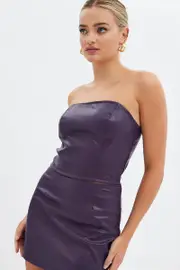 Purple Faux Leather Corset Sleeveless Strapless Bandeau - Size 16, Women's Crop Top