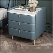 New Nightstand 3 Drawer Modern Bedside Table Faux Leather End Side Table Marble Pattern Sintered Stone Top Simple Locker Cabinet