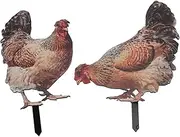 Fake Chicken, Outdoor Chicken Decor Chicken Figurine 2pcs Simulation Colorful Chicken Ground Plug Hen Garden Stake Ornament Lawn Sign for Gardens Backyards Courtyard Lawns