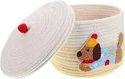 CVUTOVO Puppy Storage Basket Woven Cotton Rope Bin with Lid Decorative for Pet Treats Spacious Design Elegant Functional for Clutter Travel