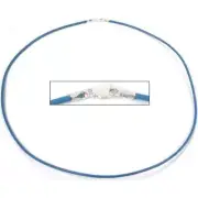 Leather Cord Necklace Silver Clasp Light Blue 18"