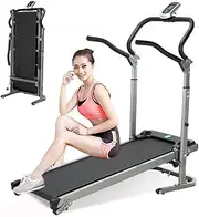Mechanical Treadmill with LED Display Lengthened Folding Space Saving Adjustable Armrests,Walking Machine Fitness Equipment