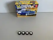 AMT 1/25 unpainted centerline wheels with tires from 1955 Chevy/junkyard