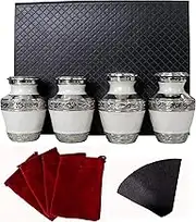 Pearl White 4 Piece of Small Keepsake Urns - Mini Cremation Memorial Urns Set of Four with Gift Box, Velvet Carry Bag and Funnel - Cremation Urns Small for Human Ashes