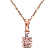 5.0mm Morganite and Natural Diamond Accent Drop Pendant in 10K Rose Gold - 17"