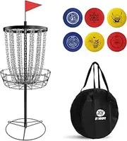 Disc Golf Basket,Disc Golf Rack,Heavy Duty 24 Chain Portable Disc Golf Target with 6pcs Disc Golf Discs and Transit Bag,Portable Disc Golf Set
