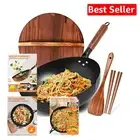 Versatile Carbon Steel Wok Pan Set - 13" with Lid & Utensils for All Stovetops