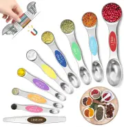 Magnetic Measuring Spoons Set of 9, Dual Sided Stainless Steel Measuring Spoons