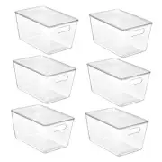 6 Pack Clear Stackable Storage Bins with Lids, Large Plastic Containers with
