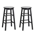 Black Beech Wood Backless Bar Stools - Set Of 2
