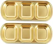 BESTYASH 2Pcs Stainless Steel Compartment Sauce Dish Three Grid Appetizer Plate for Home Restaurant Catering Use Seasoning Bowl for Storing Sauces Condiments