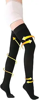 TOFLY Thigh High Compression Stockings for Women & Men, Closed Toe, Opaque, Firm Support 20-30mmHg Graduated Compression with Silicone Band - Varicose Veins, Swelling, Edema, DVT, Black 3XL