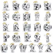 Fit Original Bangle Bracelet DIY A-Z Alphabet Charms Bead 925 Sterling Silver CZ