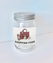 Saving Jar with Coin Slot Lid and Shopping Fund Saving Label