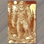 FLATCARD Bigfoot Walking Moonlit Forest Skulls Trees Mythical Creature Strange