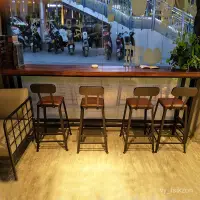 在飛比找蝦皮購物優惠-爆款【免運】美式復古實木吧台桌咖啡廳鐵藝桌椅組合靠墻窄桌子吧