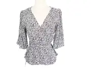 7 For all Mankind Shirt New Leopard Print Wrap Top XS Women Blouse Silk blend