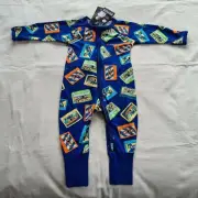 Bonds BZBVW 7F1 Cassette Tape Blue Printed Zip Wondersuit Romper Size 00 New