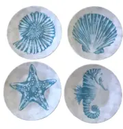 Shells Starfish Melamine 6" Tidbit Appetizer Dessert Plates Set of 4 Beach House