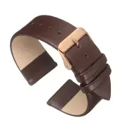 Genuine Leather Band 24mm Flat Leather Watch Strap Dark Brown/Rose Gold Buckle