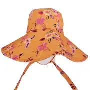 Steve Madden Floppy Sun Hat with Ties Packable Lined Orange Floral Cotton O/S