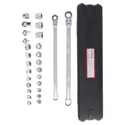 27Pcs Extra Long Flex Head Ratcheting Wrench Set 8-22mm Socket 14 19mm