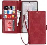 Cavor PU Leather Wallet for Google Pixel 6a Case Flip Folio Cover with Kickstand Card Slots Holder Wrist Strap Lanyard Magnetic Closure RFID Blocking Shockproof Protective Phone Case-Red